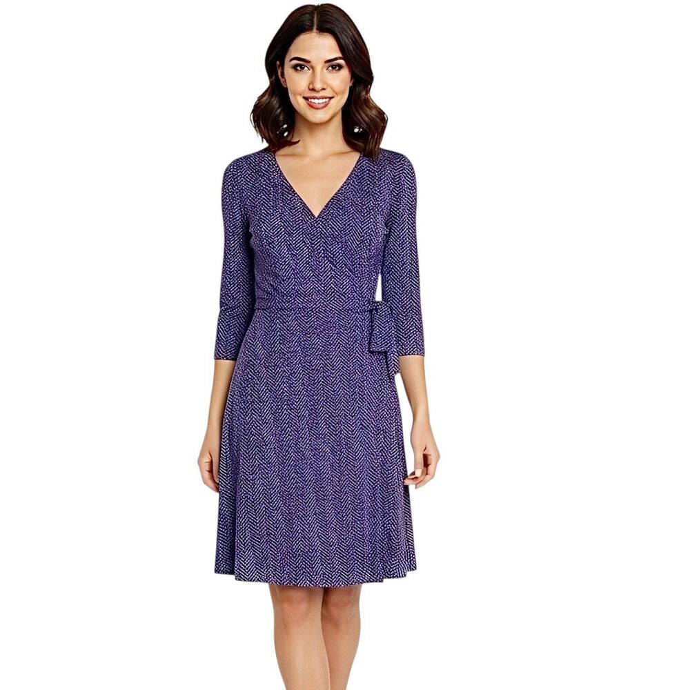 TALBOTS Dress Women’s Sz Small Petite Faux Wrap Purple Feminine Romantic Y2k